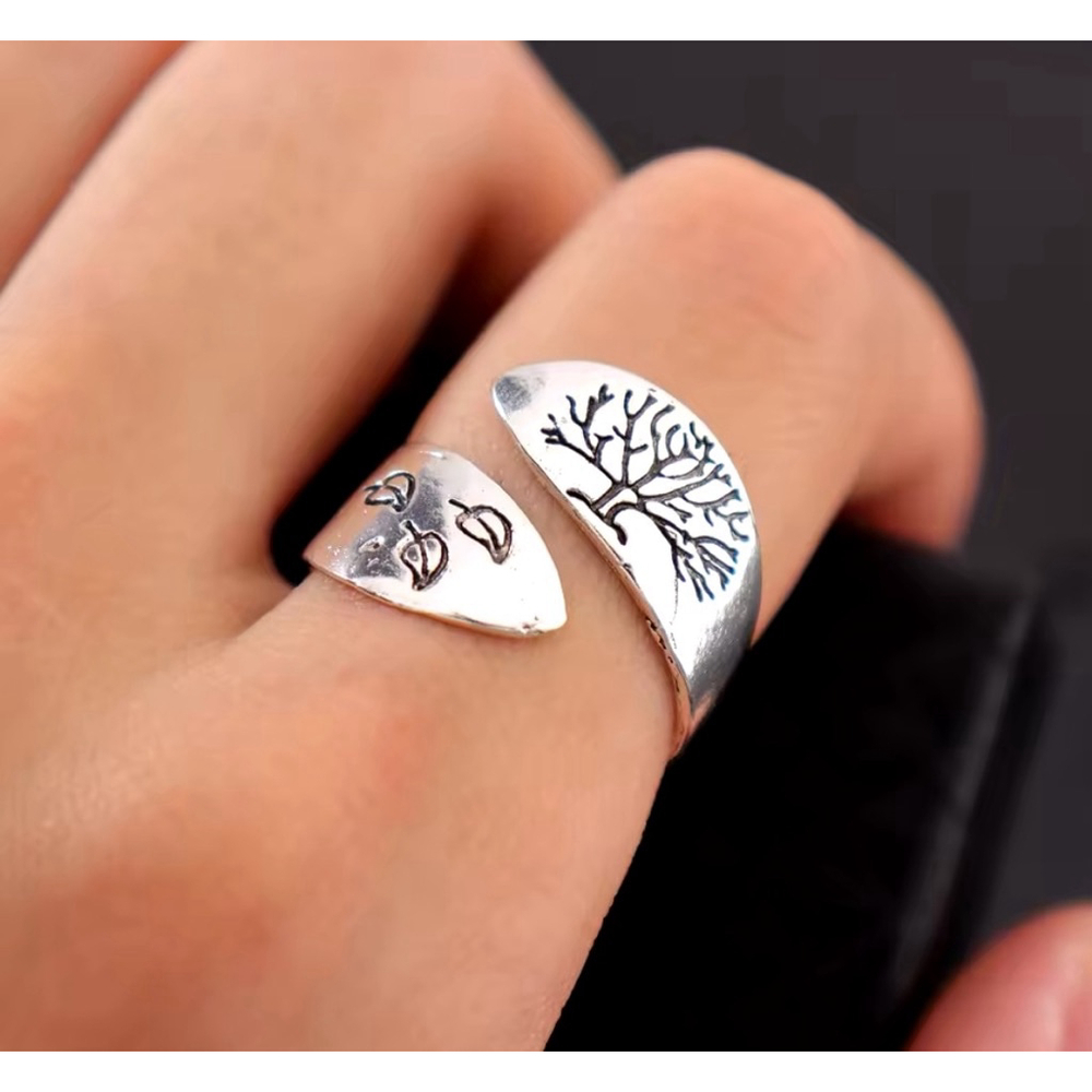 NEW‎ Gorgeous Brushed 925 Sterling Silver Adjustable Tree Of Life Wrap Ring